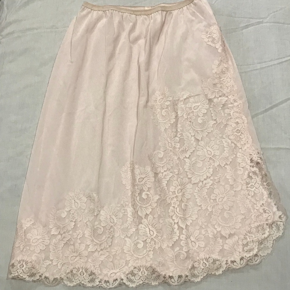 Vintage Pink Satin and Lace Slip